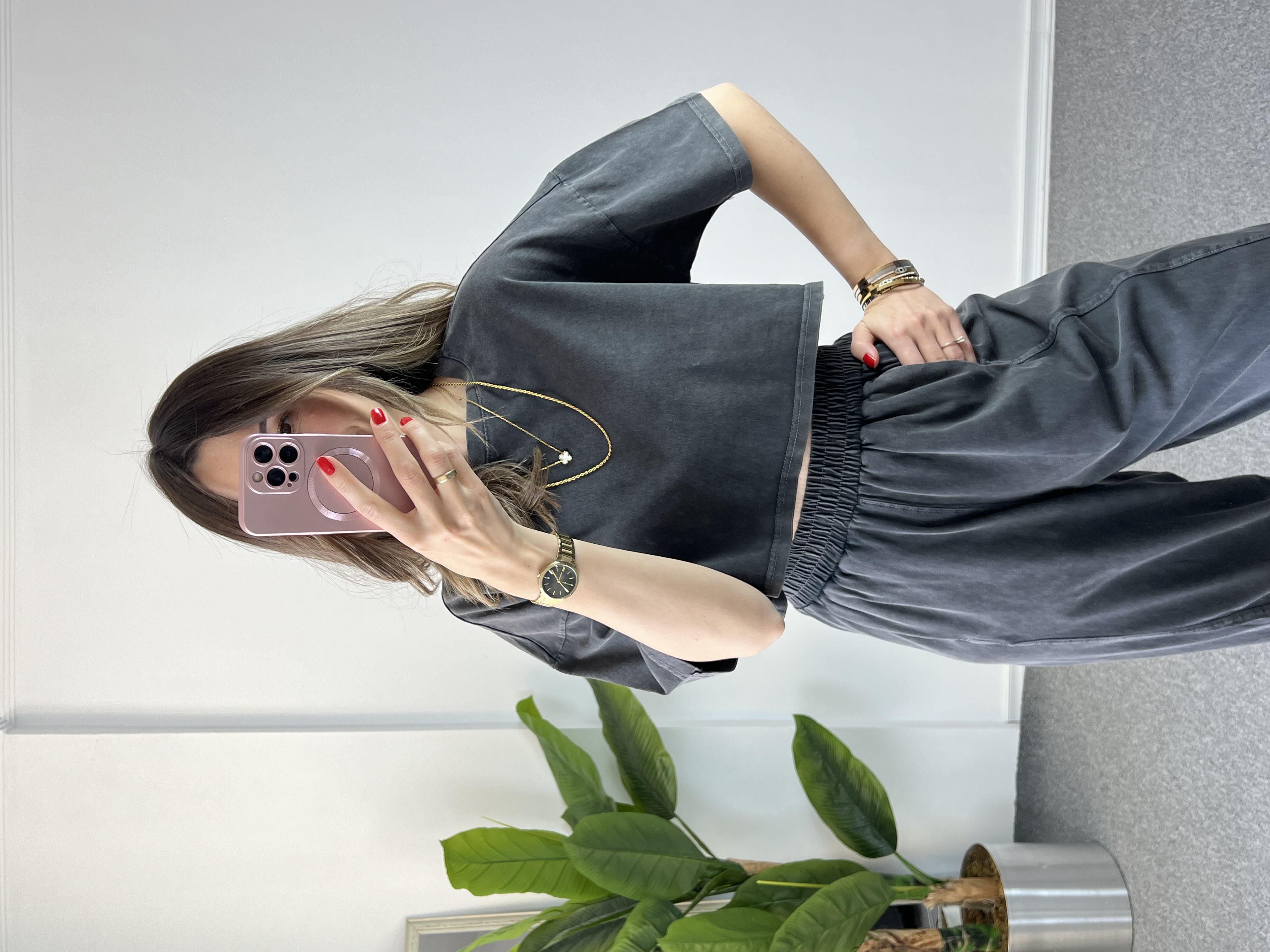 Yıkamalı Antrasit Crop Takım