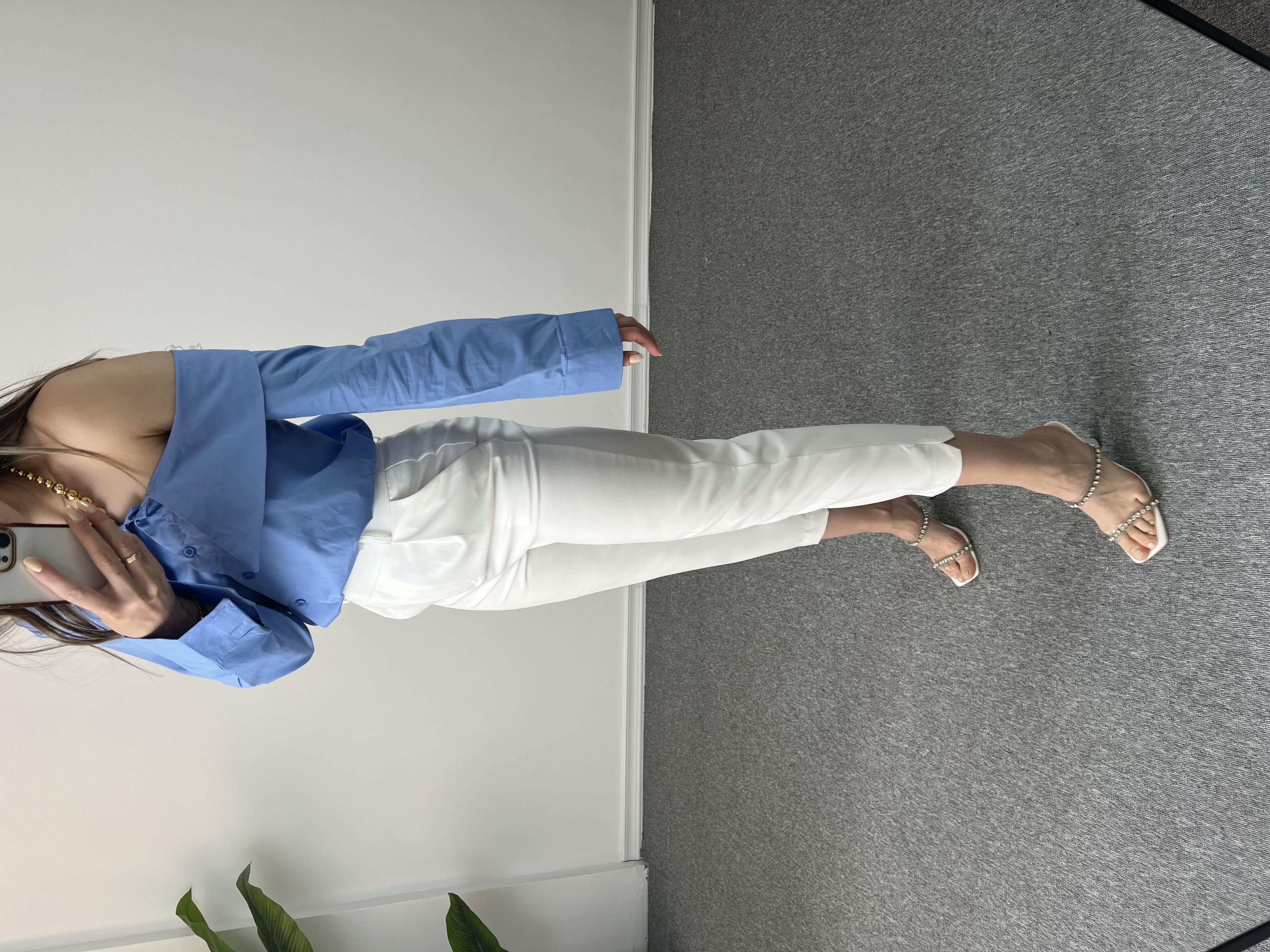 Yüksek bel Beyaz Slim Fit Pantolon