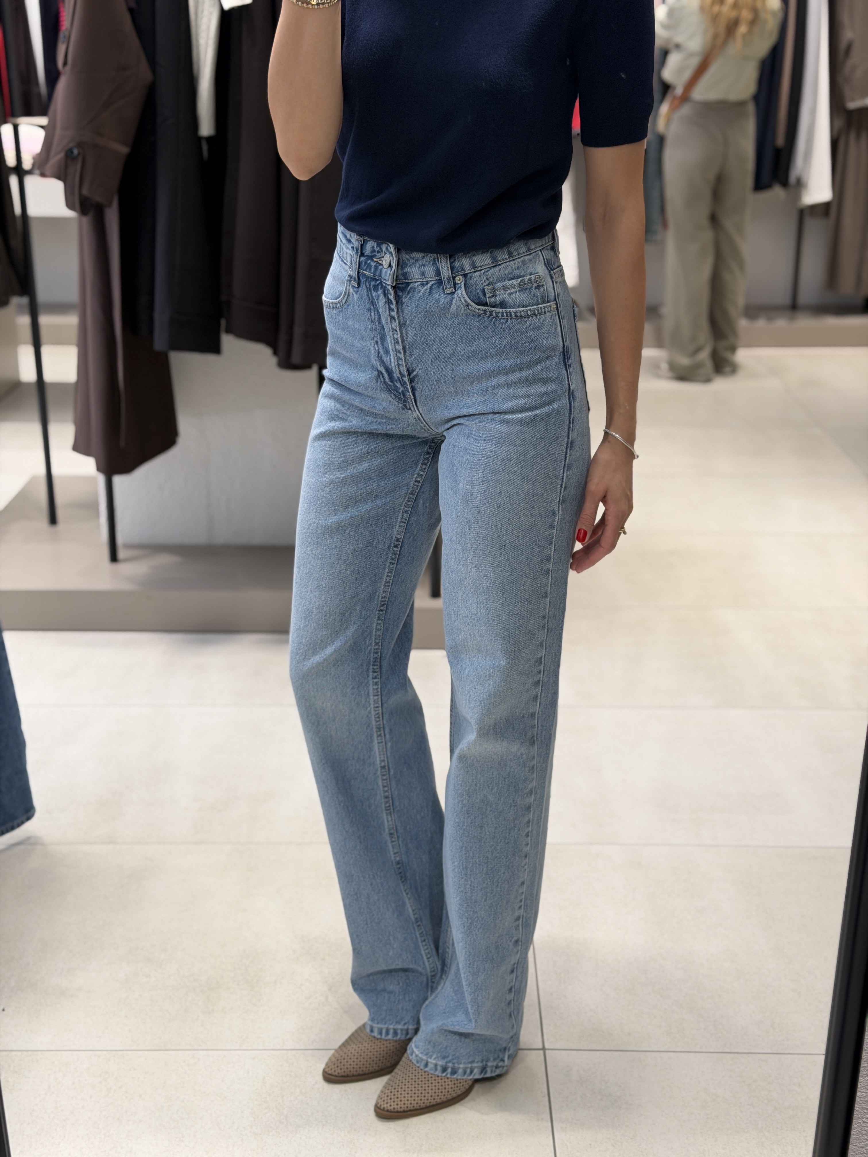 Yüksek Bel Wideleg Jean BUZ MAVİ