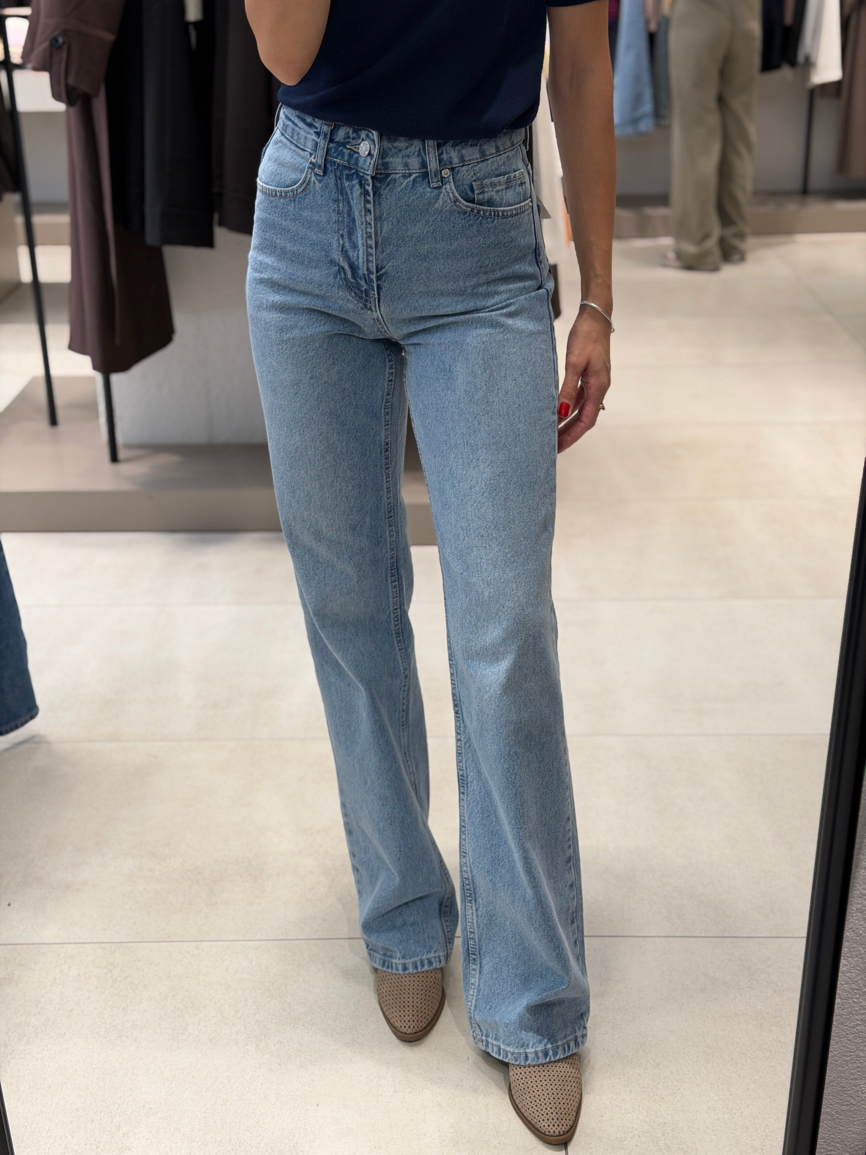 Yüksek Bel Wideleg Jean BUZ MAVİ