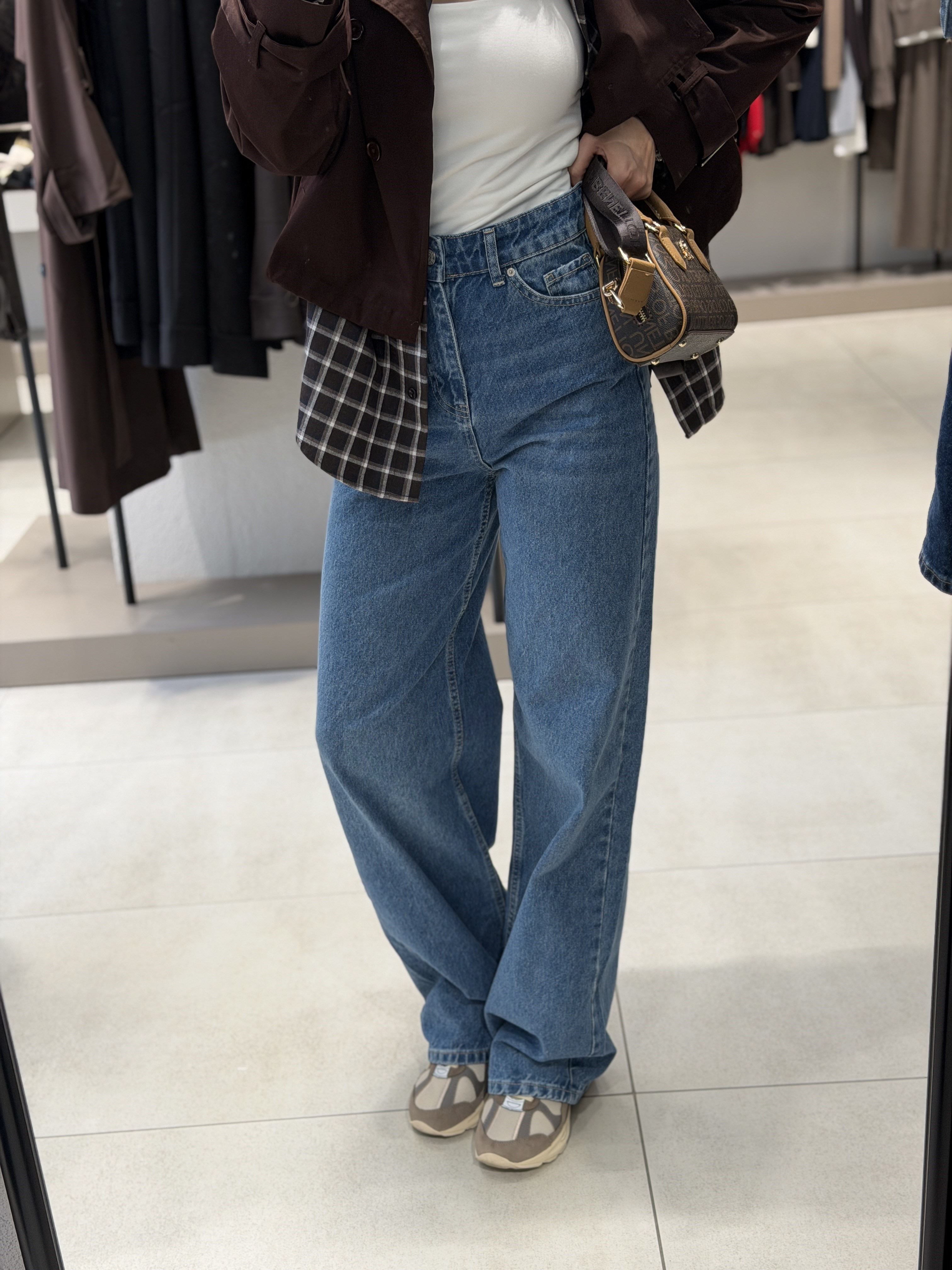 Yüksek Bel Wideleg Jean ORTA MAVİ