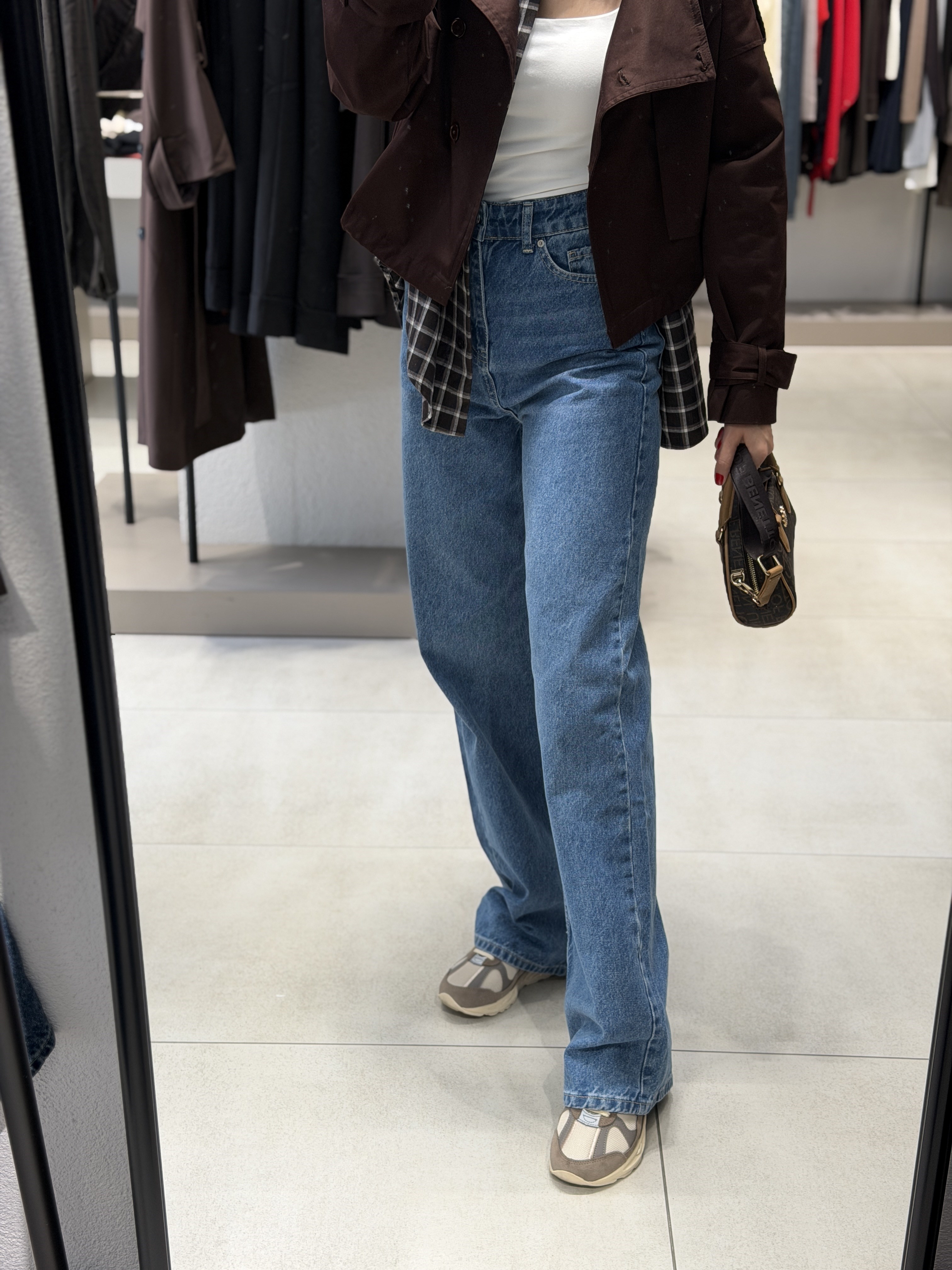 Yüksek Bel Wideleg Jean ORTA MAVİ