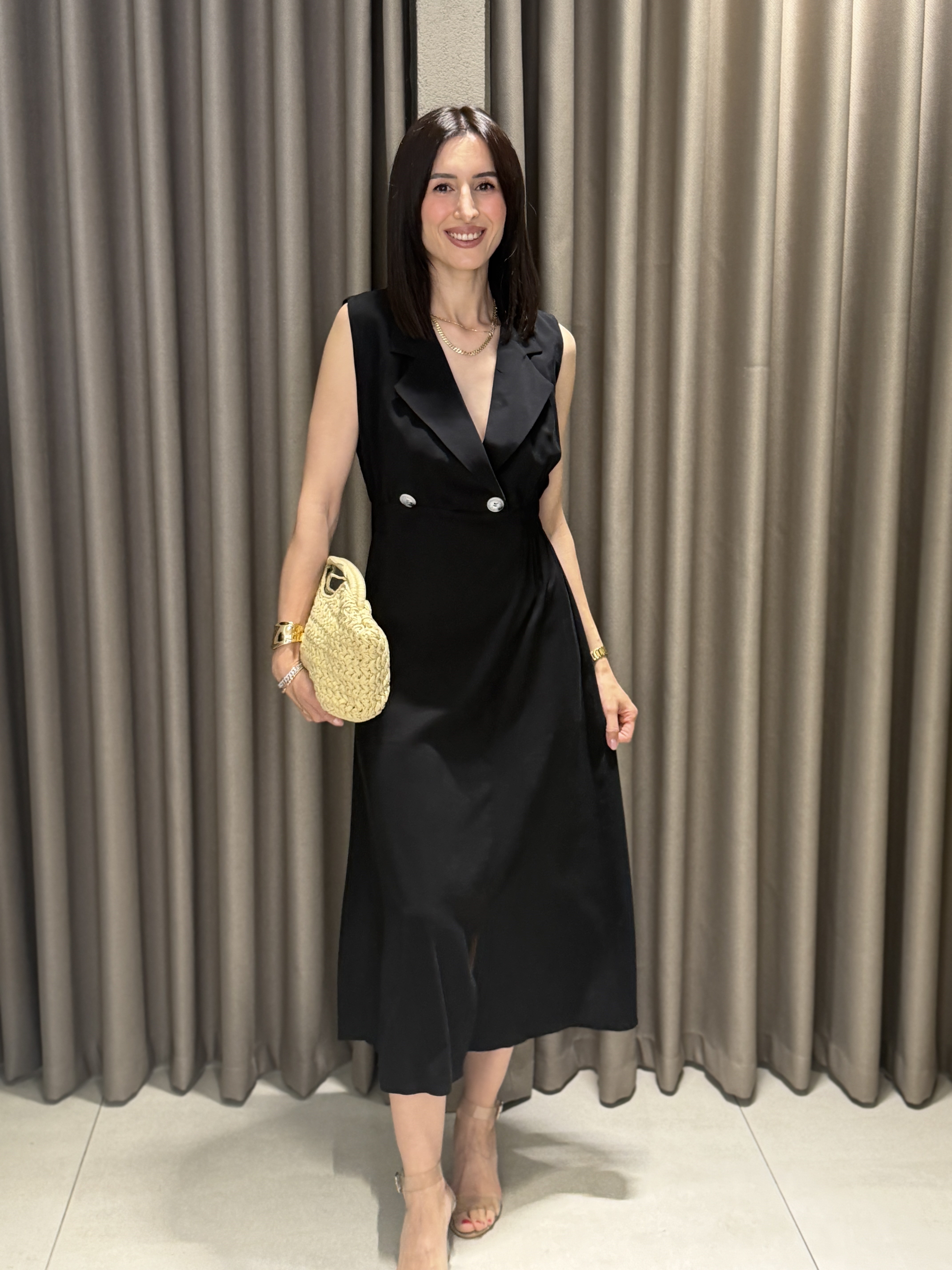 Zr Model Beli Lastikli Tensel Midi Elbise SİYAH