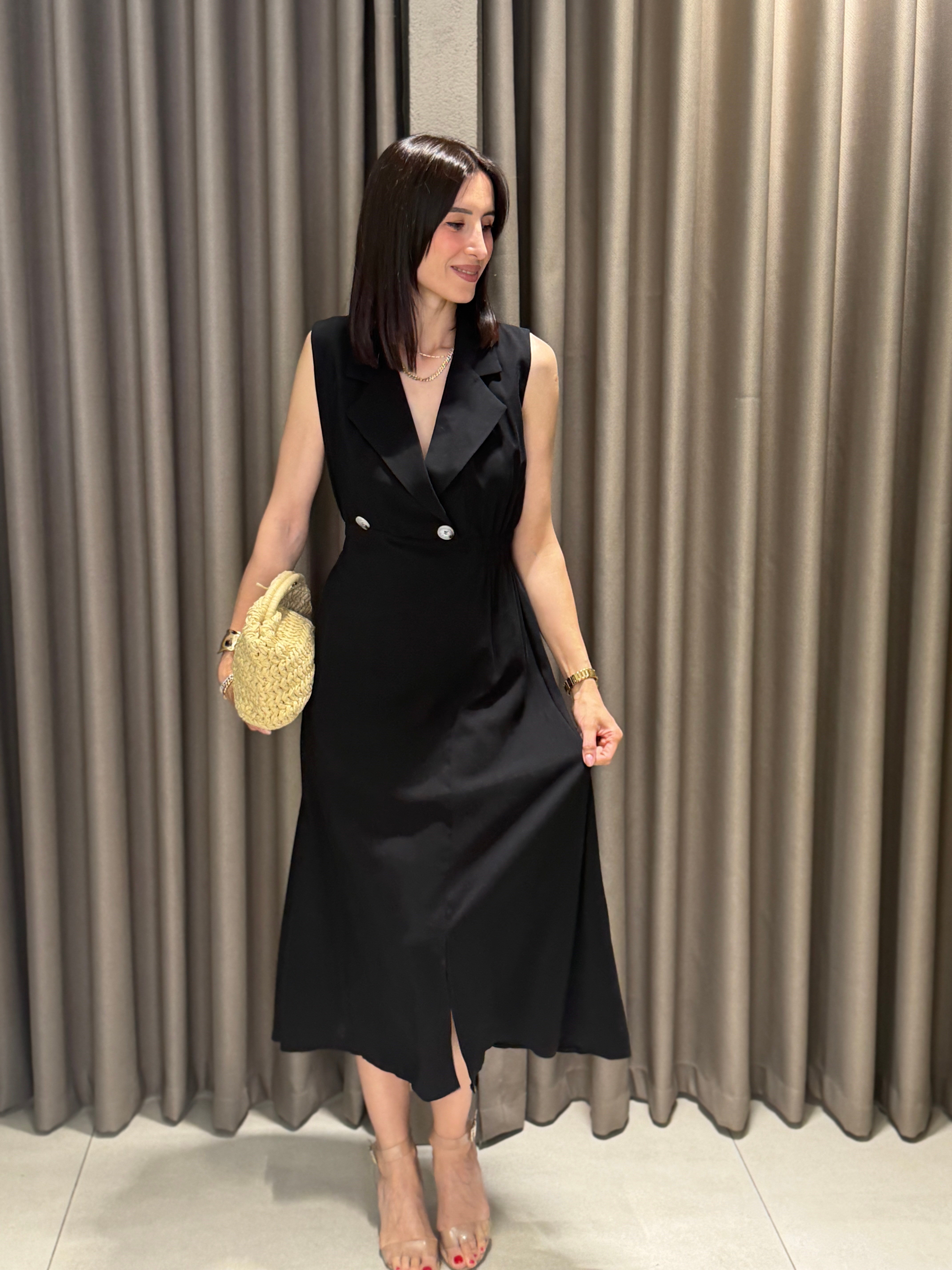 Zr Model Beli Lastikli Tensel Midi Elbise SİYAH