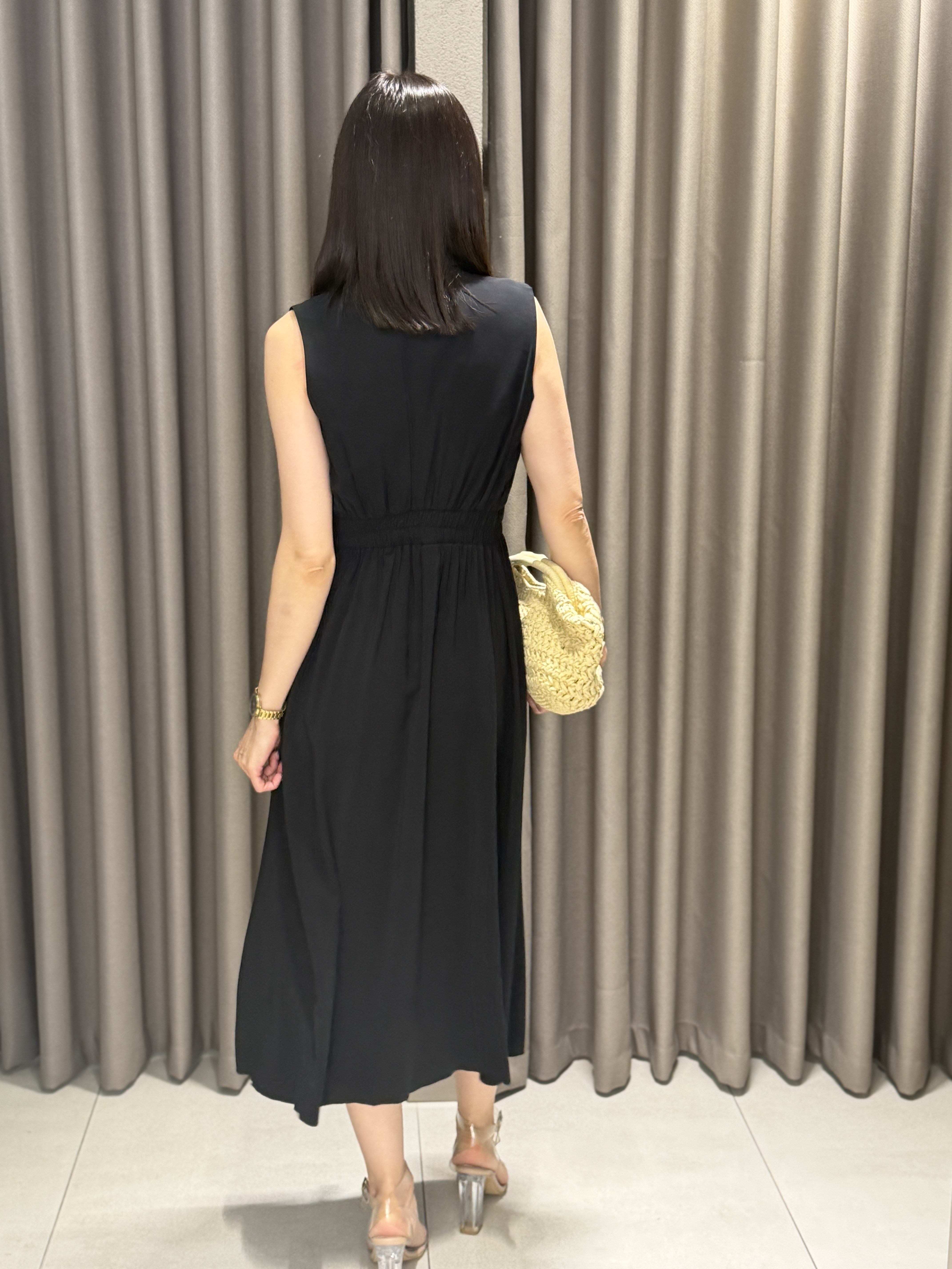 Zr Model Beli Lastikli Tensel Midi Elbise SİYAH
