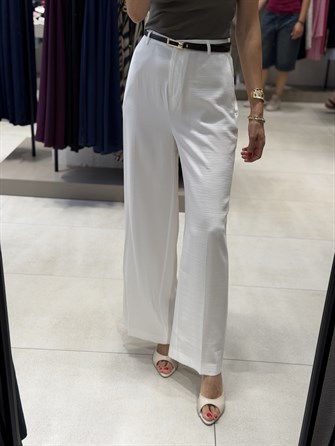 475 Kemerli Wideleg Tensel Pantolon BEYAZ