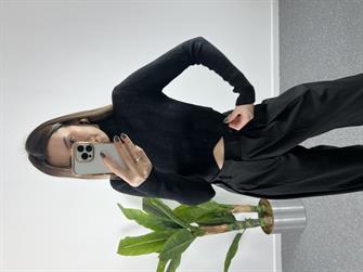 Asimetrik Balıkçı Yaka Simli Bluz