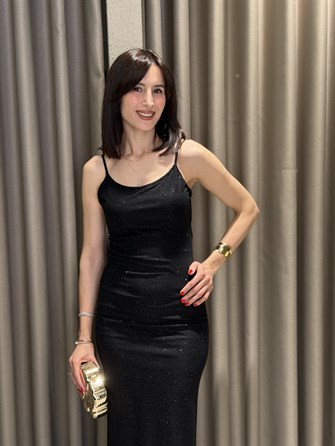 Asklılı Simli Elbise SİYAH 