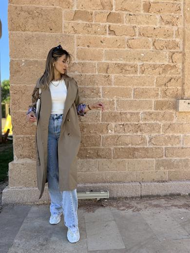 Astarı Desenli Trençkot