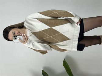 Baklava Desen Ekru Kazak