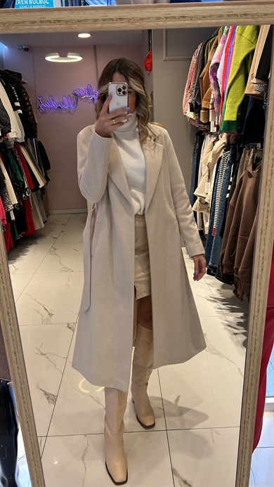 Balık Sırtı Desen Kaşe Kaban