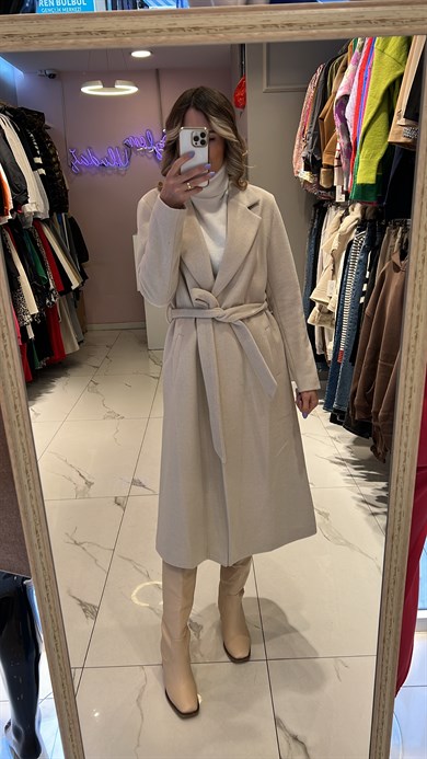 Balık Sırtı Desen Kaşe Kaban