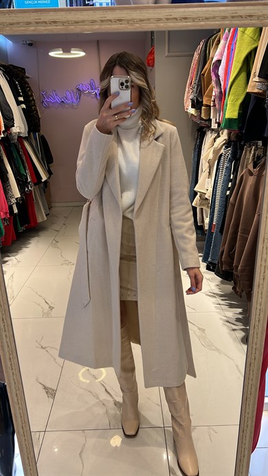 Balık Sırtı Desen Kaşe Kaban