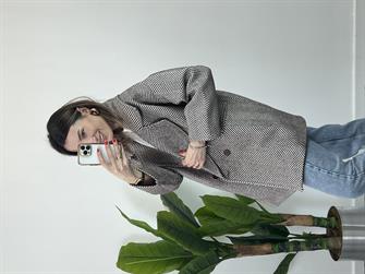 Balıksırtı Desen Owersize Kaban