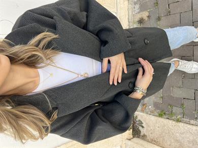 Balıksırtı Desen Owersize Kaban