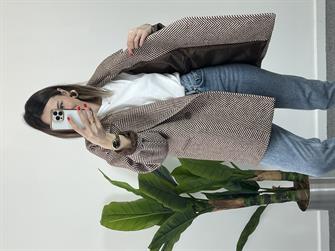 Balıksırtı Desen Owersize Kaban