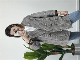 Balıksırtı Desen Owersize Kaban