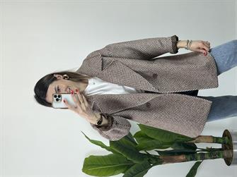 Balıksırtı Desen Owersize Kaban