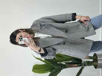 Balıksırtı Desen Owersize Kaban