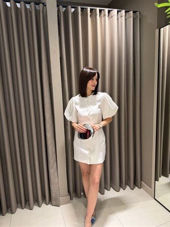 Balon Kol Elbise BEYAZ