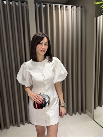 Balon Kol Elbise BEYAZ