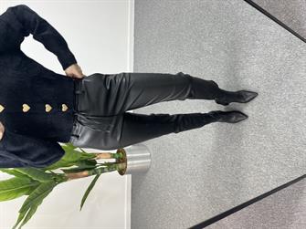 Beli Bağlamalı Siyah Deri pantolon