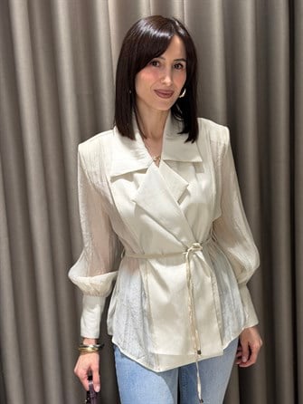 Beli Bağlamalı Vatkalı Tül Gömlek TAŞ