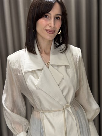 Beli Bağlamalı Vatkalı Tül Gömlek TAŞ