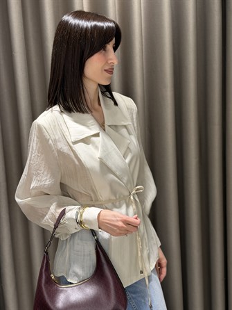 Beli Bağlamalı Vatkalı Tül Gömlek TAŞ