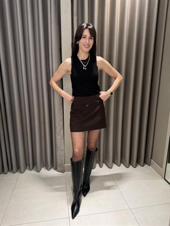 Beli Kemerli Şort Etek KAHVE