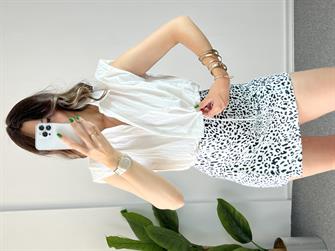 Beli Lastikli Beyaz Crop Yelek