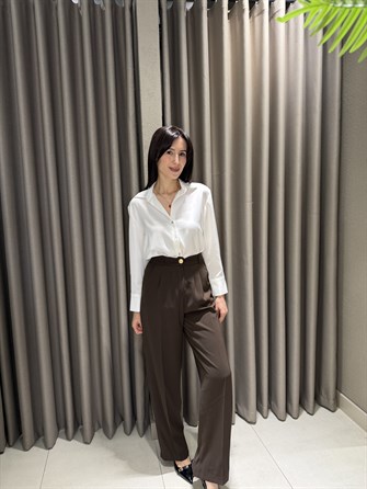 BELİ LASTİKLİ GOLD DÜĞME PALAZZO KAHVE