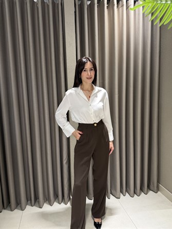 BELİ LASTİKLİ GOLD DÜĞME PALAZZO KAHVE