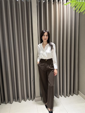 BELİ LASTİKLİ GOLD DÜĞME PALAZZO KAHVE