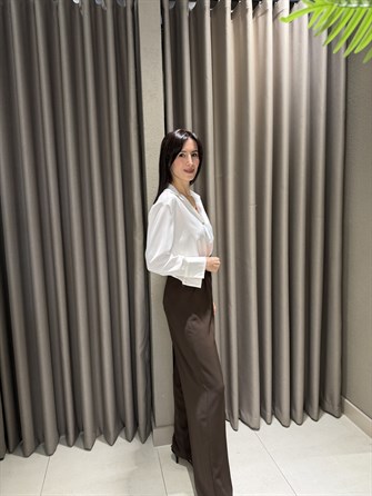 BELİ LASTİKLİ GOLD DÜĞME PALAZZO KAHVE