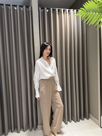 BELİ LASTİKLİ GOLD DÜĞME PALAZZO KREM