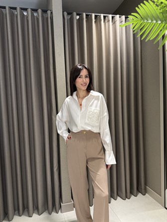 BELİ LASTİKLİ GOLD DÜĞME PALAZZO KREM