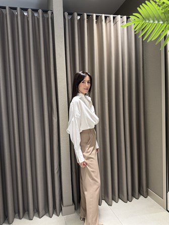 BELİ LASTİKLİ GOLD DÜĞME PALAZZO KREM