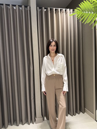 BELİ LASTİKLİ GOLD DÜĞME PALAZZO KREM