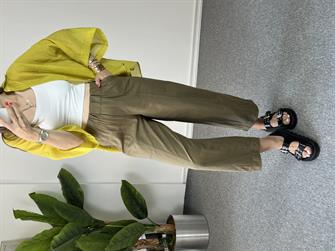 Beli Lastikli Haki Keten Pantolon