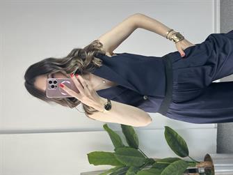 Beli Lastikli Lacivert Yelekli Takım 