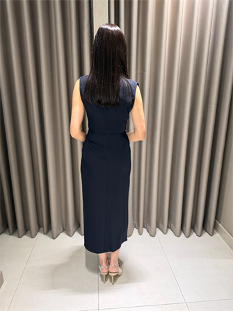 BELİ TOKALI MİDİ BOY ELBİSE LACİVERT 