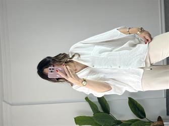 Beyaz Tensel Yarasa Kol Gömlek