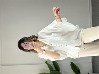 Beyaz Tensel Yarasa Kol Gömlek