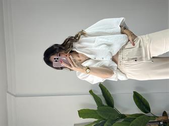 Beyaz Tensel Yarasa Kol Gömlek