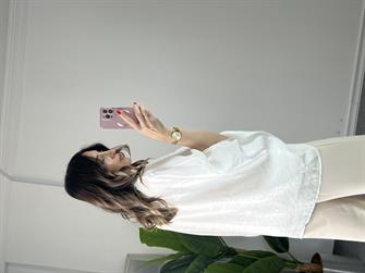 Beyaz Tensel Yarasa Kol Gömlek