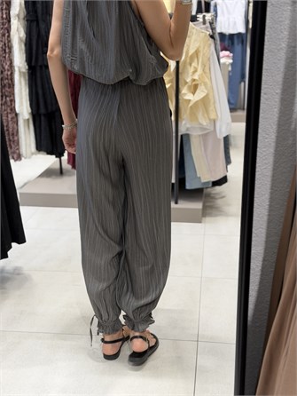 Boncuklu Balon Bluz Pantolon Takım GRİ