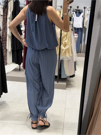 Boncuklu Balon Bluz Pantolon Takım İNDİGO