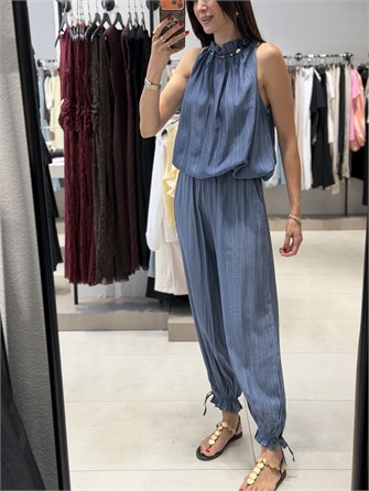 Boncuklu Balon Bluz Pantolon Takım İNDİGO