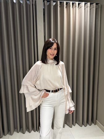 Boyundan Bağlamalı Fırfırlı Bluz KREM